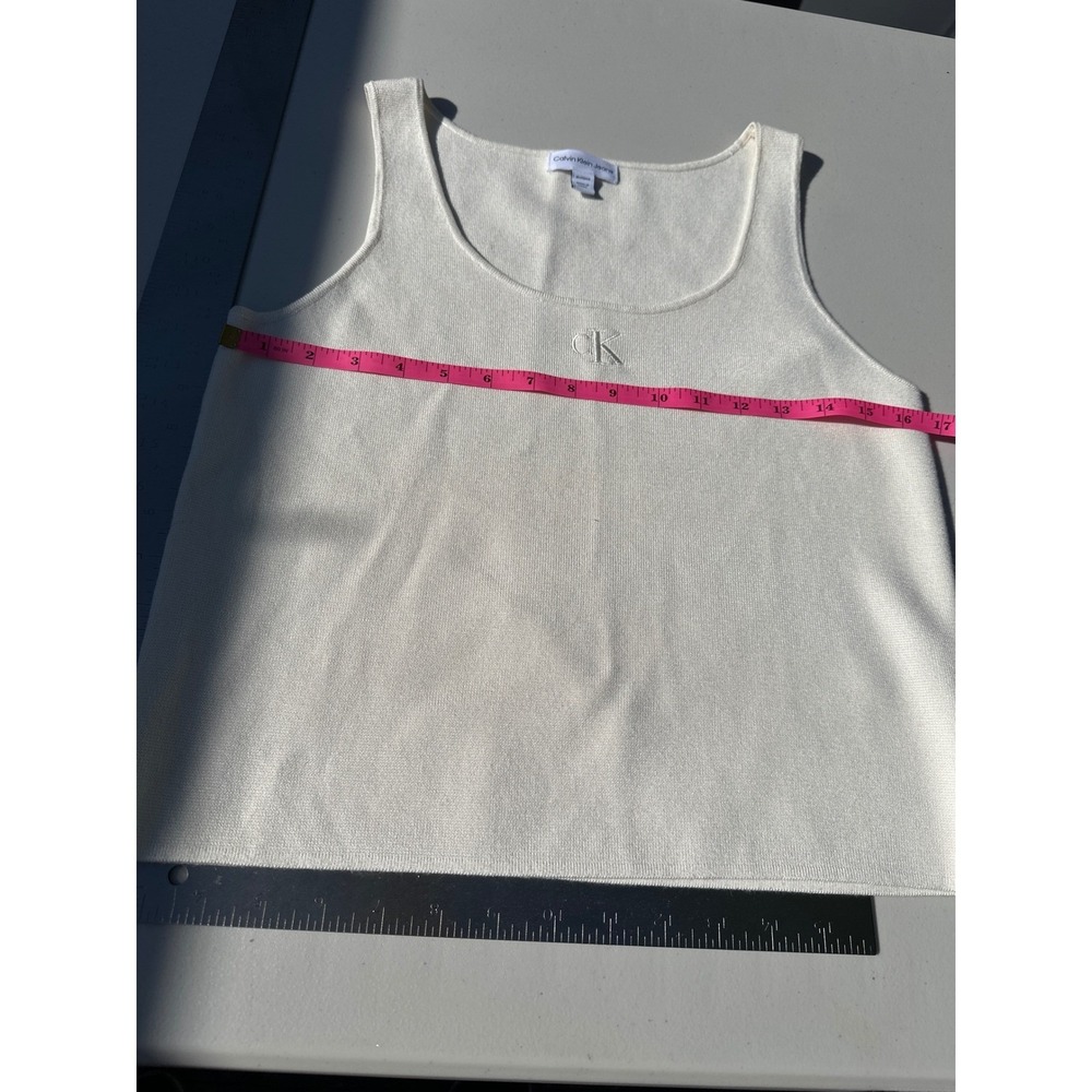 Calvin Klein Jeans Womens XL Off-White Knit Tank Top Scoop Neck Embroidered Logo